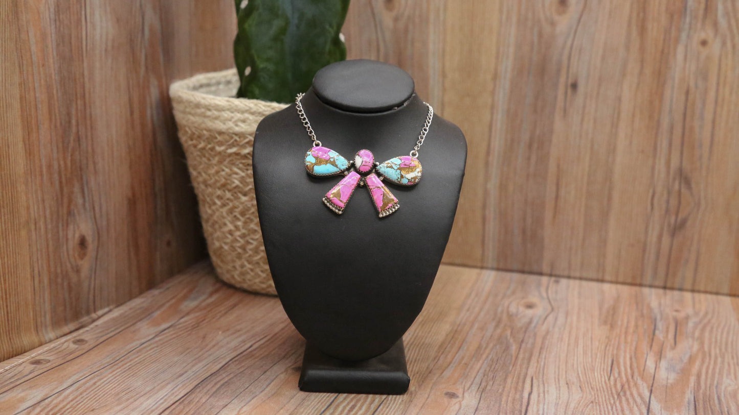Cotton Candy Dahlia Bow Necklace