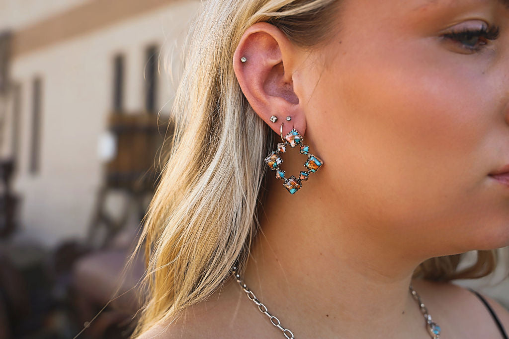 Spiny Oyster & Kingman Turquoise Lewis Studs