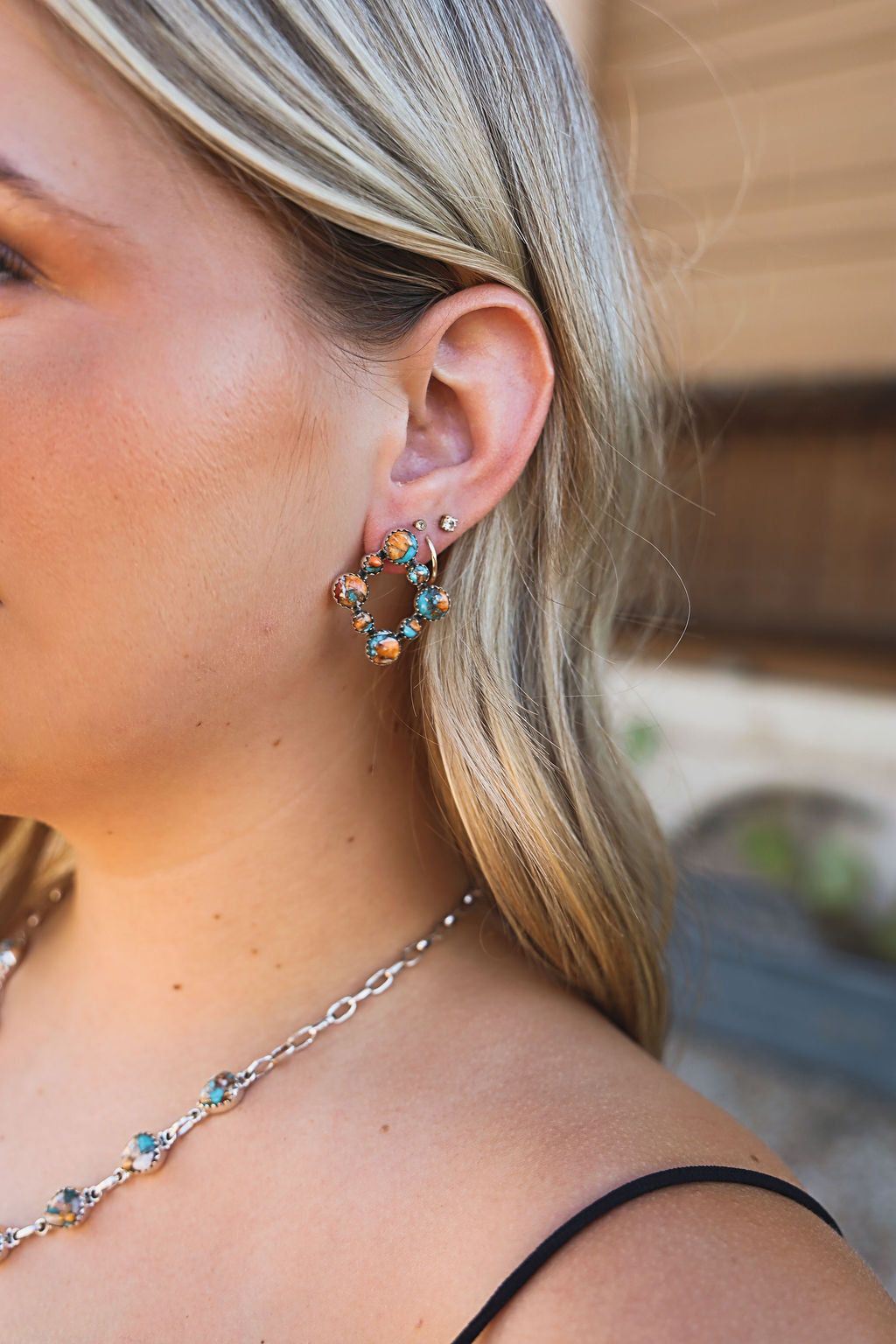 Spiny Oyster & Kingman Turquoise Lewis Studs
