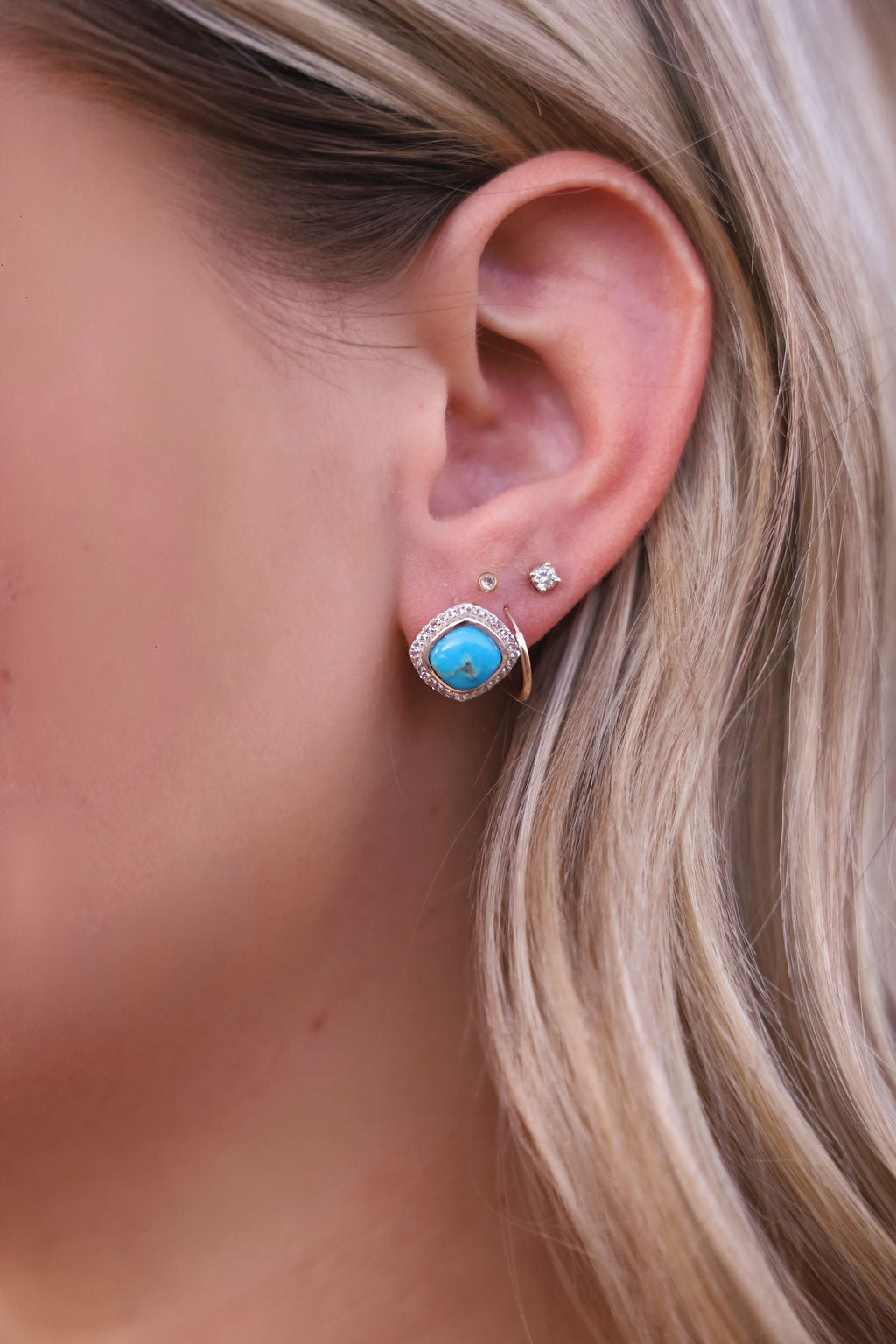 Turquoise & CZ Square Stud Earrings
