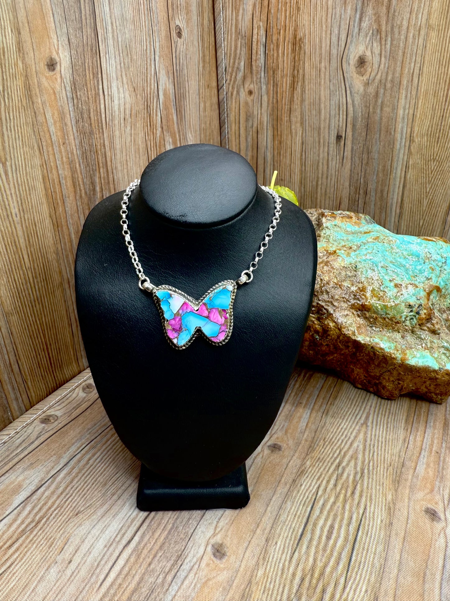 Cotton Candy Dahlia Butterfly Necklace