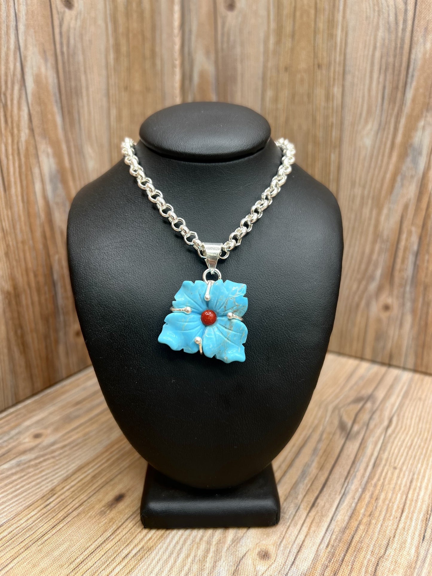 Kingman Turquoise Carved Flower Pendant