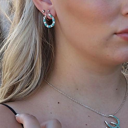 Kingman Turquoise Horseshoe Stud Earrings
