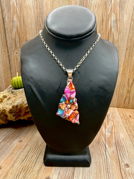 Orange Dahlia Carved Flower Pendant