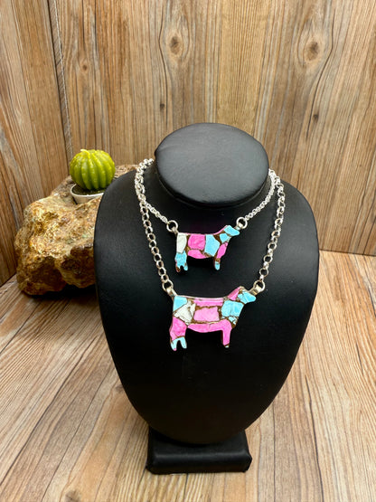 Cotton Candy Dahlia Cow Pendants