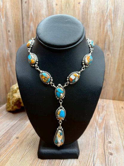 Spiny Oyster & Kingman Turquoise Lariat