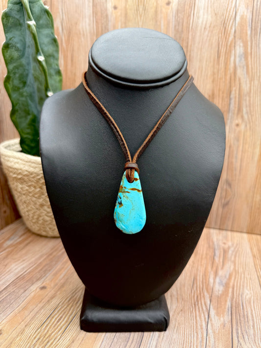 Kingman Turquoise Leather Pendant