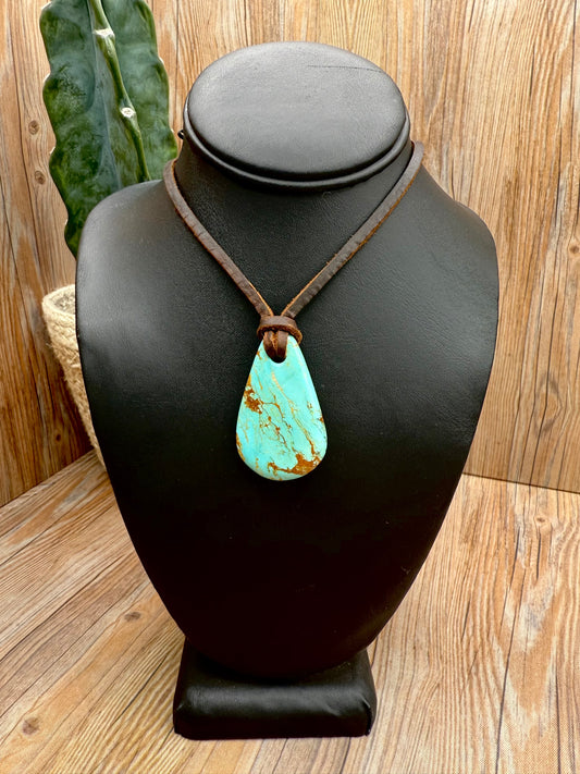 Kingman Turquoise Leather Pendant