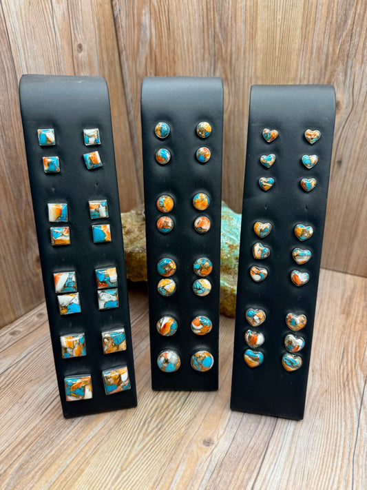 Spiny Oyster & Kingman Turquoise Stud Earrings