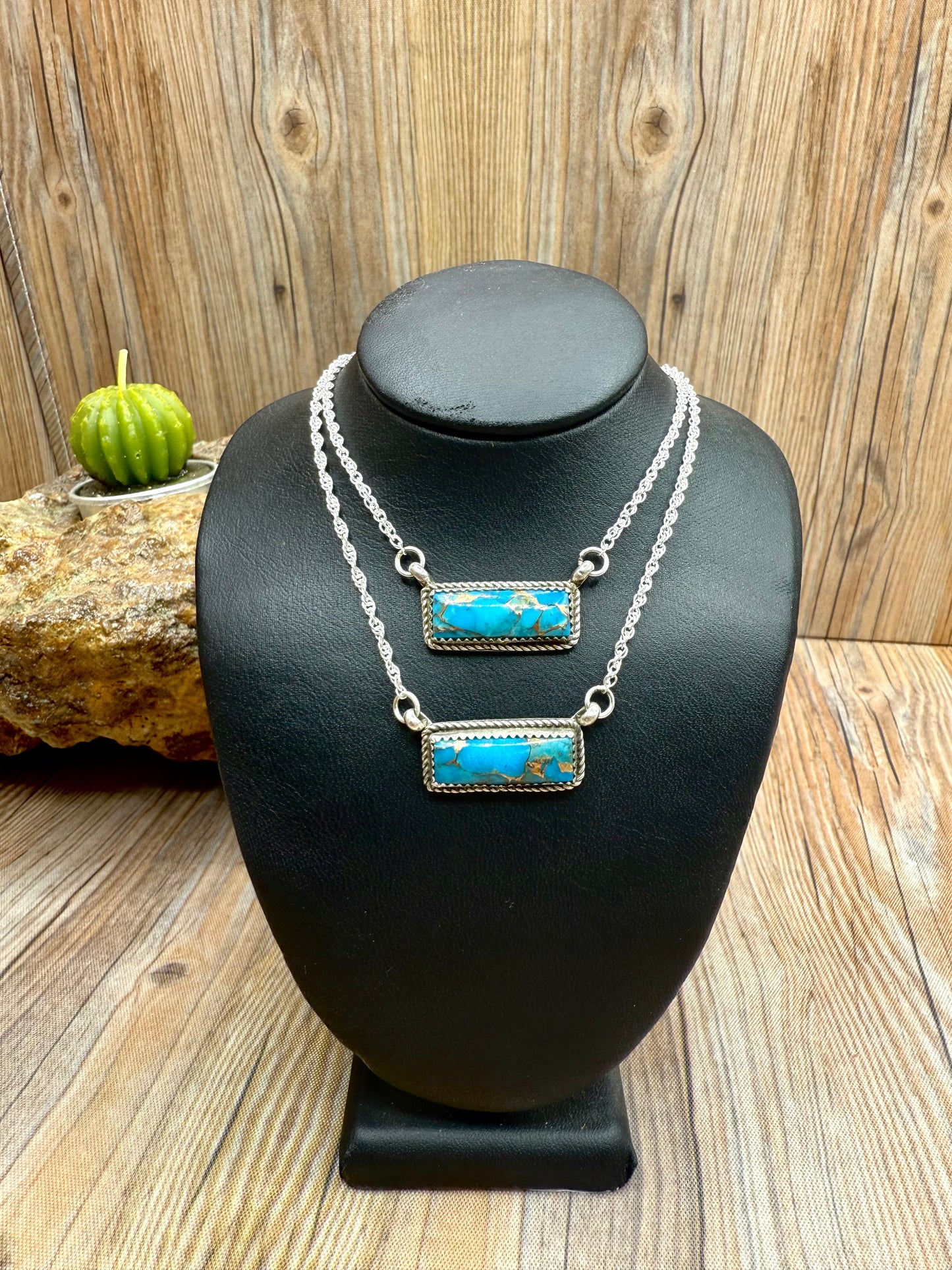 Kingman Turquoise & Bronze Small Bar Necklaces