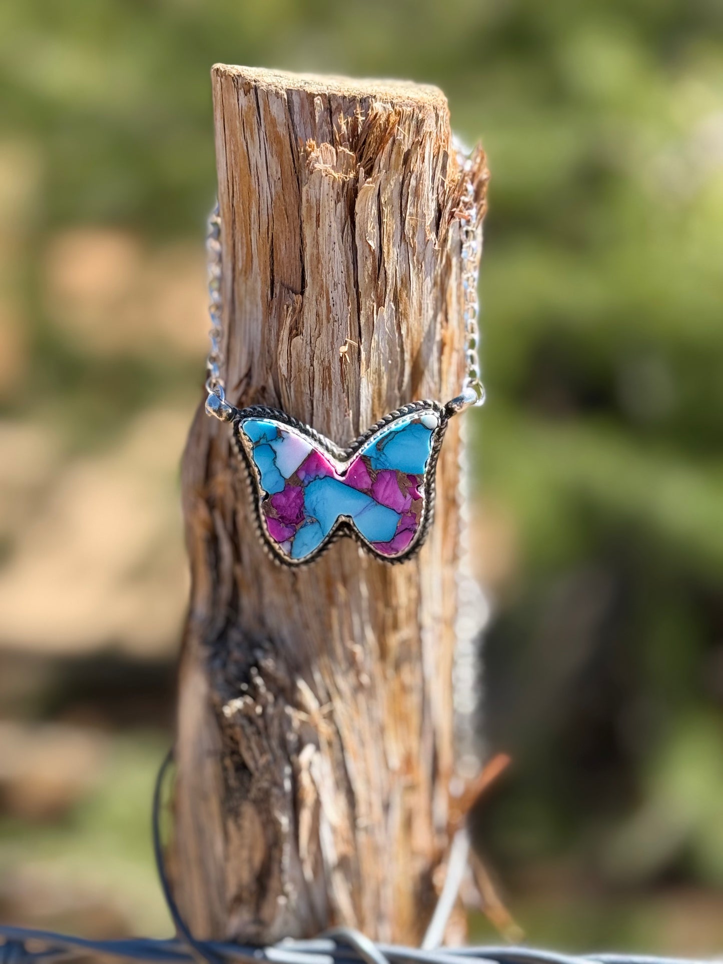 Cotton Candy Dahlia  Butterfly Necklace