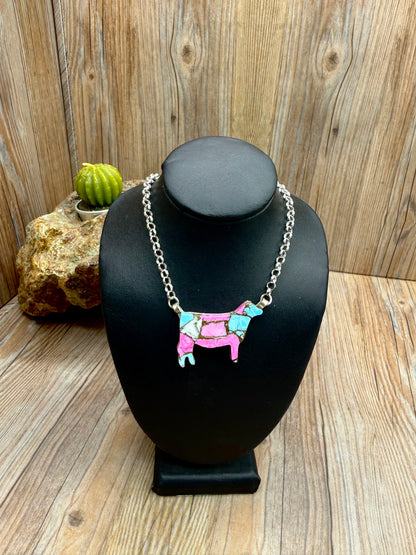 Cotton Candy Dahlia Cow Pendants