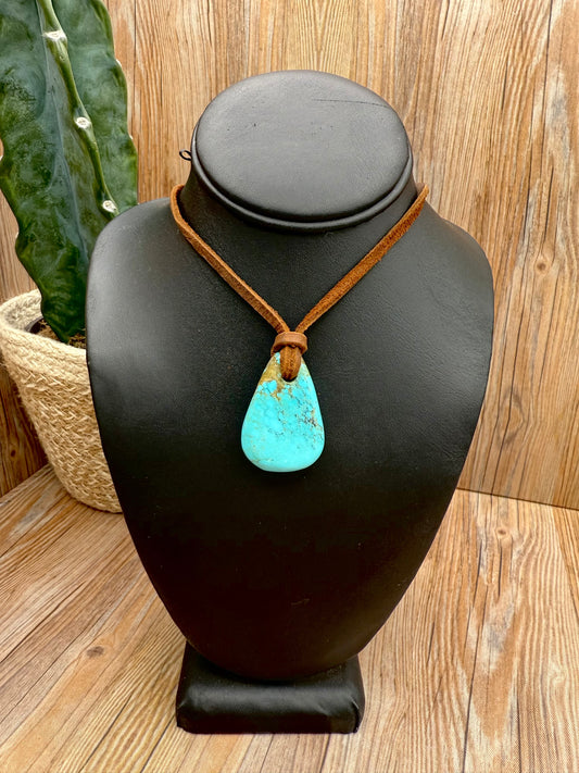 Kingman Turquoise Leather Pendant