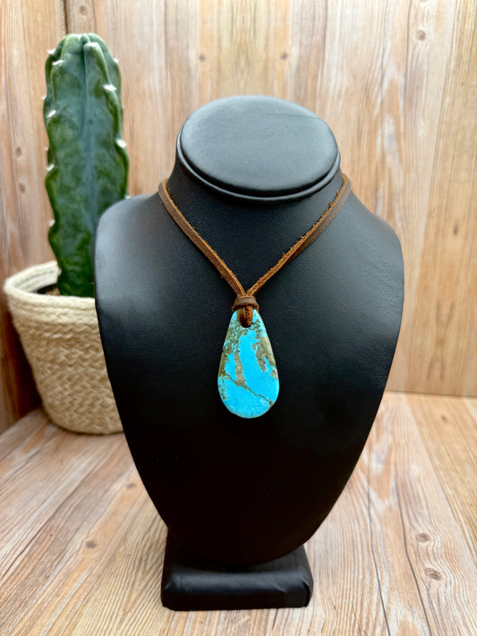 Kingman Turquoise Leather Pendant