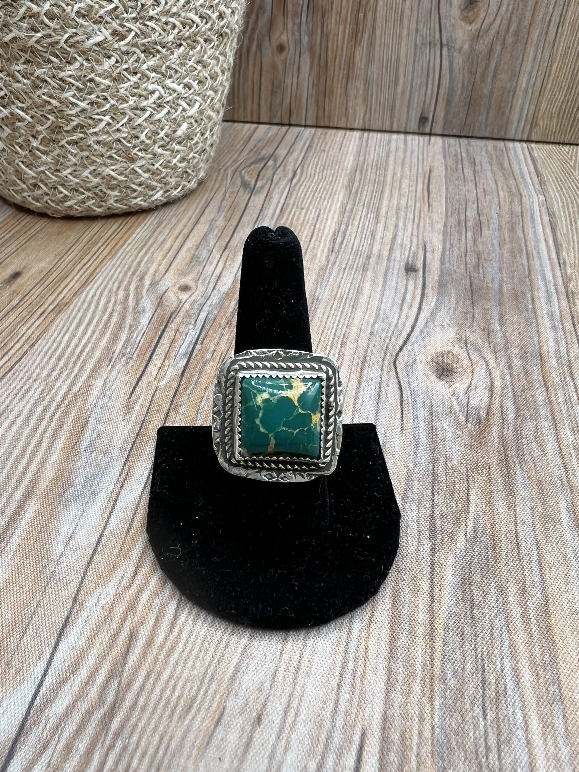 Kingman Turquoise Adjustable Square Ring