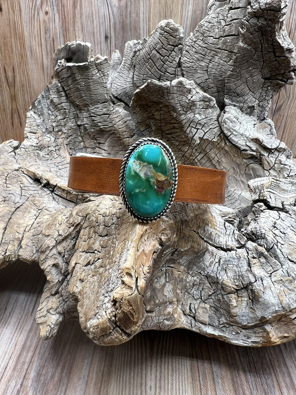 Kingman Turquoise Leather Cuffs