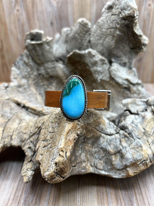 Kingman Turquoise Leather Cuffs