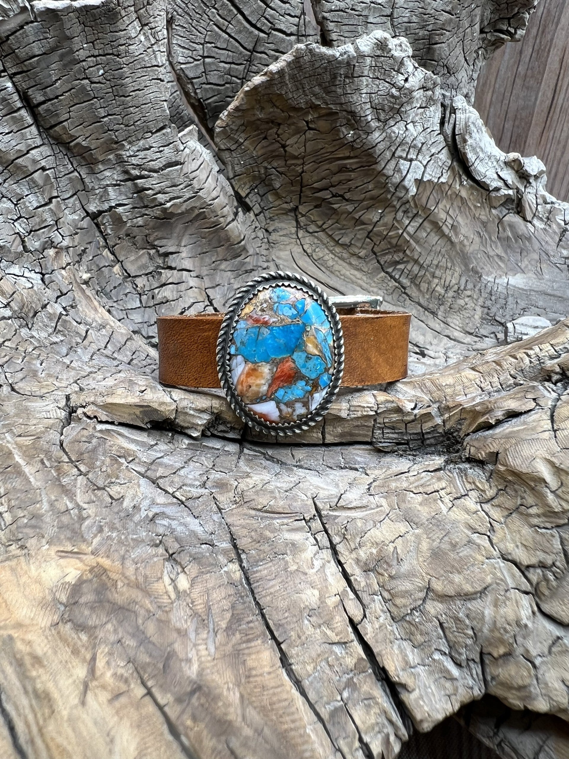 Kingman Turquoise Leather Cuffs