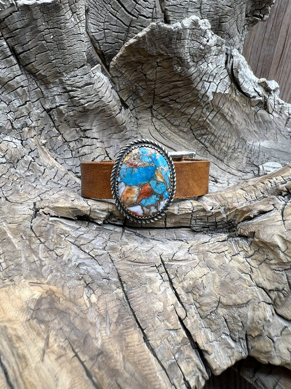 Kingman Turquoise Leather Cuffs