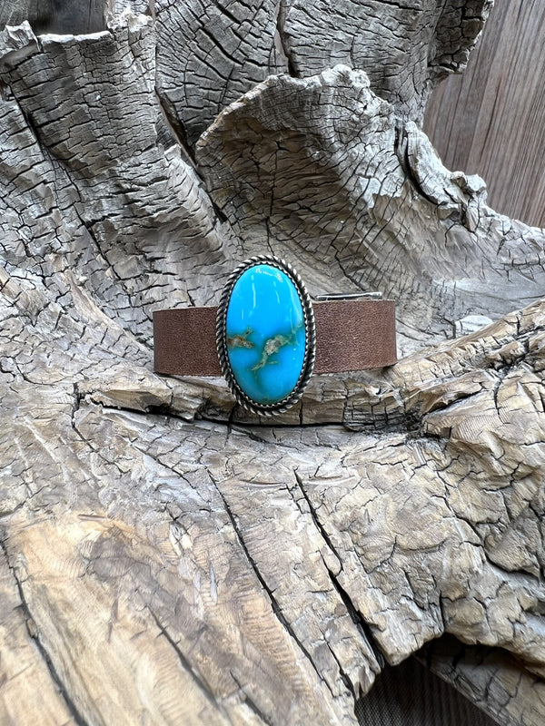 Kingman Turquoise Leather Cuffs