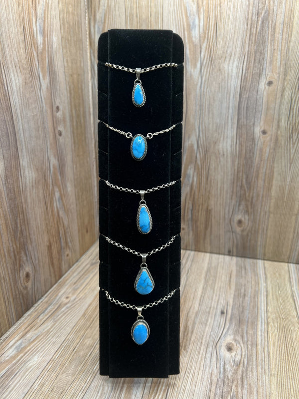 Kingman Turquoise Freeform Pendant Necklaces