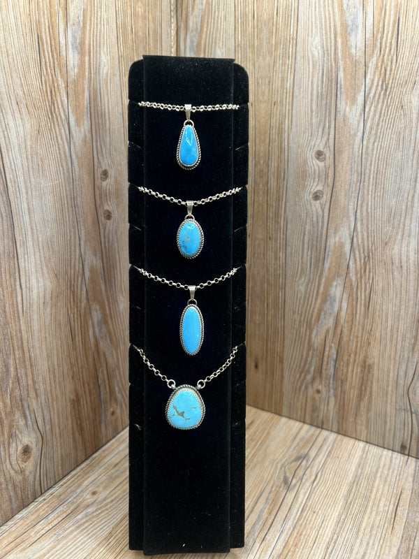 Kingman Turquoise Freeform Pendant Necklaces