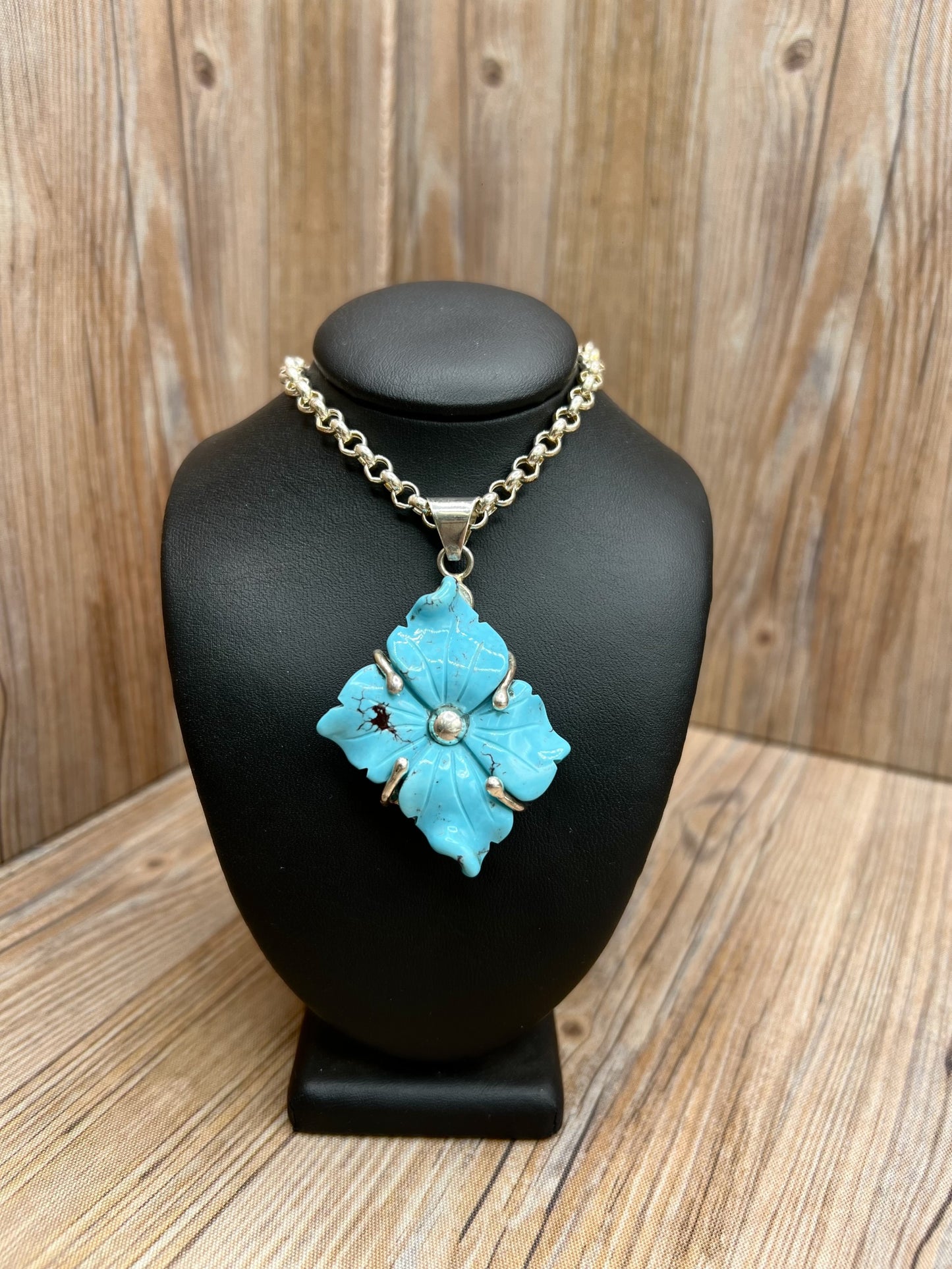 Kingman Turquoise Carved Flower Pendant