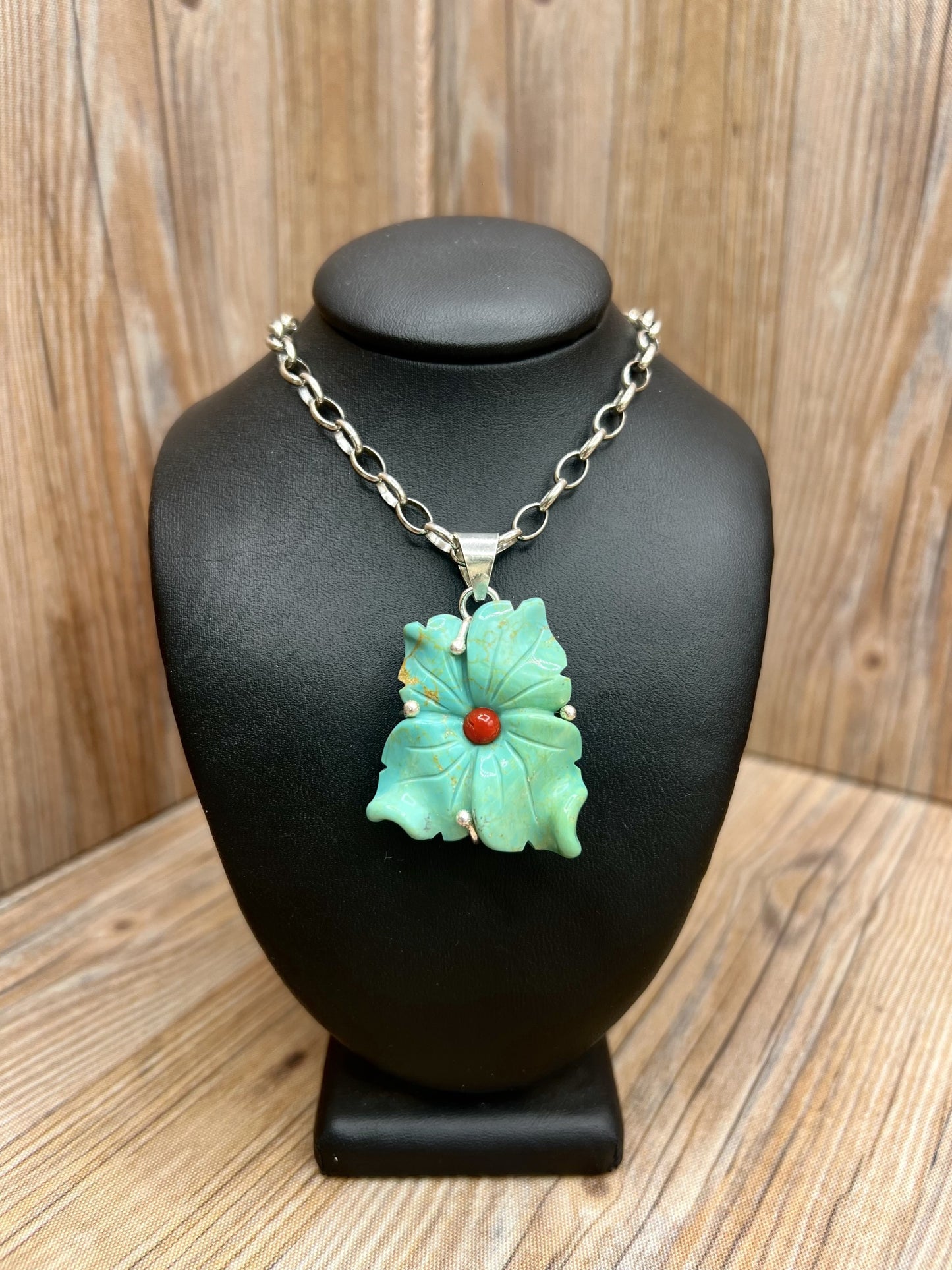 Kingman Turquoise Carved Flower Pendant