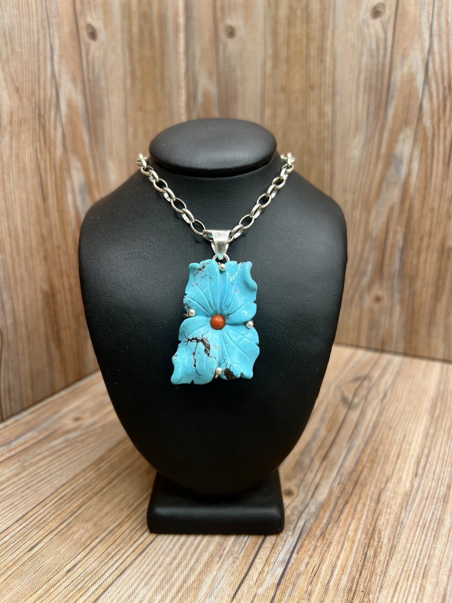 Kingman Turquoise Carved Flower Pendant