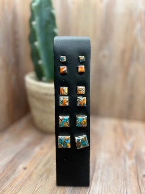 Spiny Oyster & Kingman Turquoise Stud Earrings